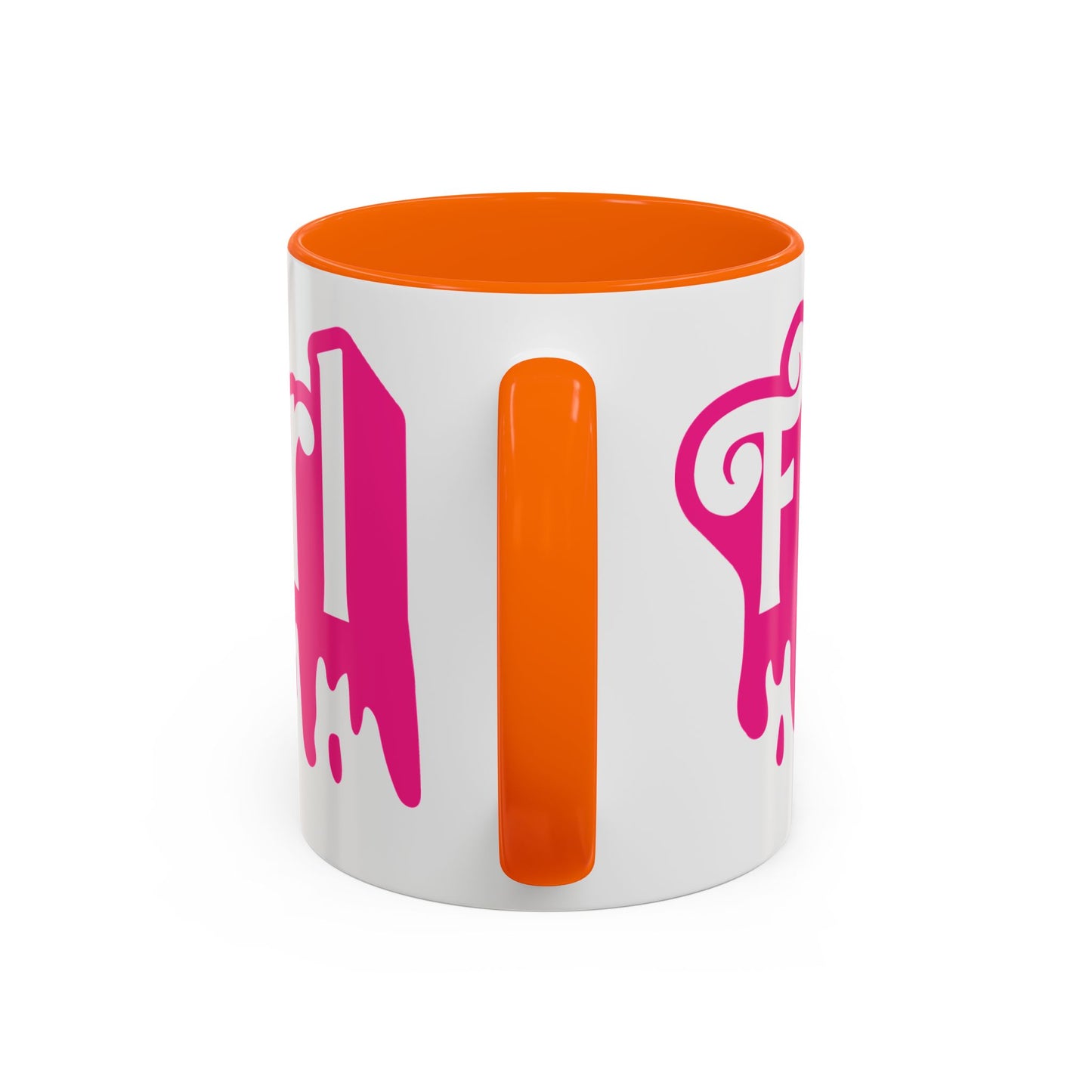 Drip 'Final Girl' Accent Coffee Mug — Pink Retro Script Ceramic (11/15oz)