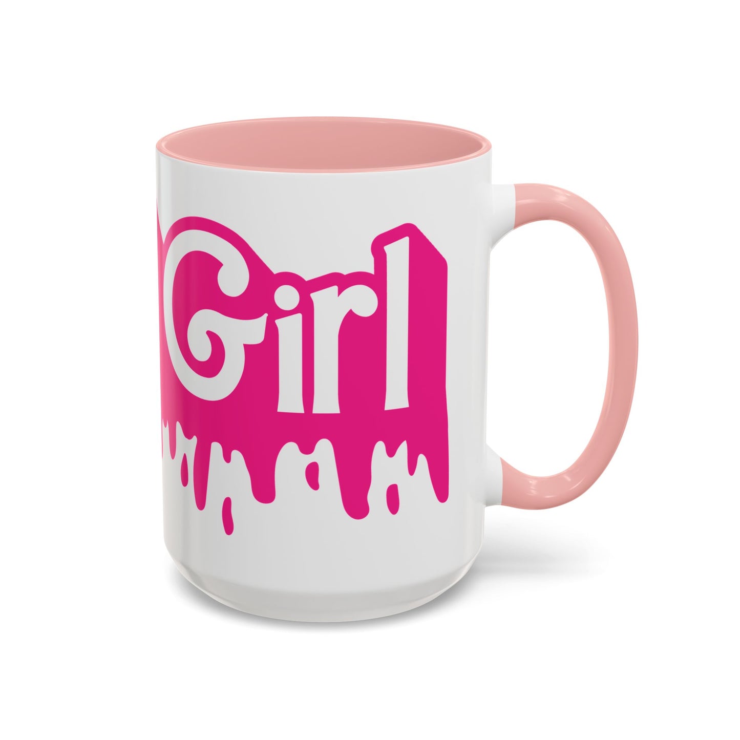 Drip 'Final Girl' Accent Coffee Mug — Pink Retro Script Ceramic (11/15oz)