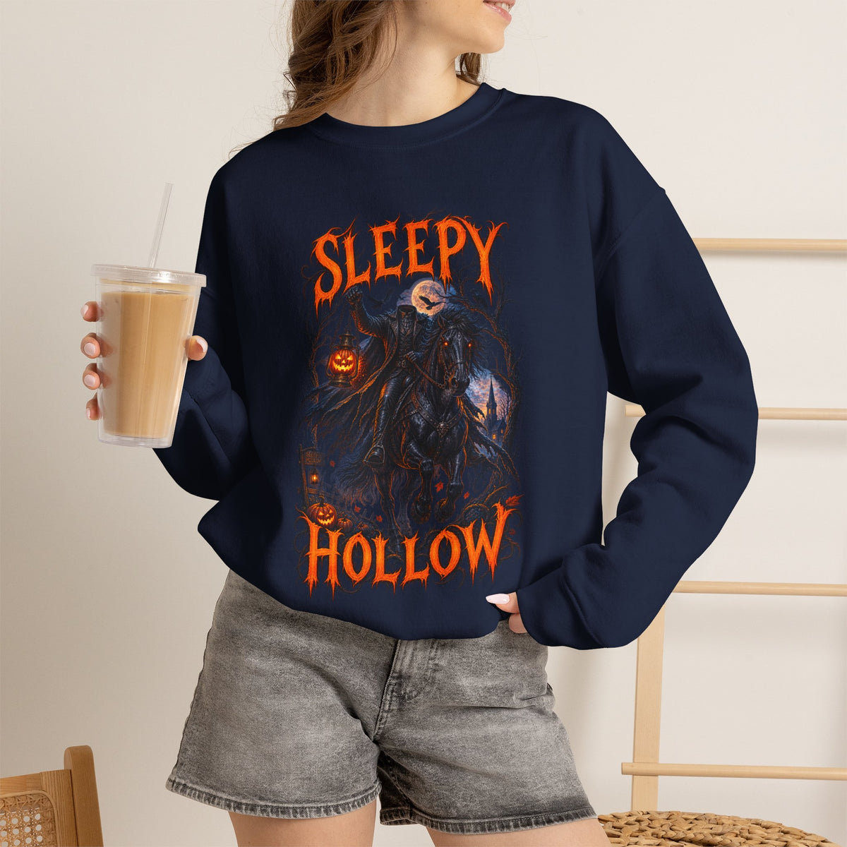 Sleepy Hollow Crewneck Sweatshirt – Gothic Pumpkin Head Design (“Heads Will Roll”)