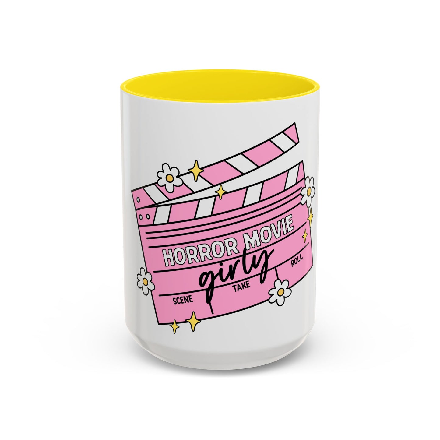 Horror Movie Girly Accent Coffee Mug – Pink Clapperboard Design (11/15oz)