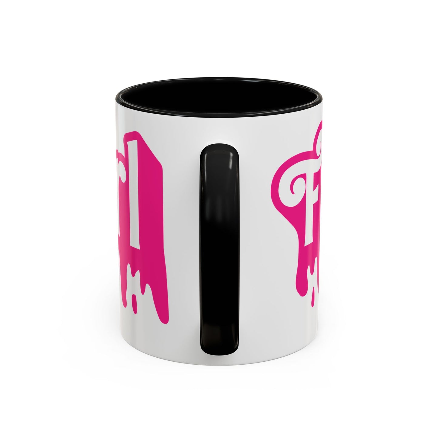 Drip 'Final Girl' Accent Coffee Mug — Pink Retro Script Ceramic (11/15oz)