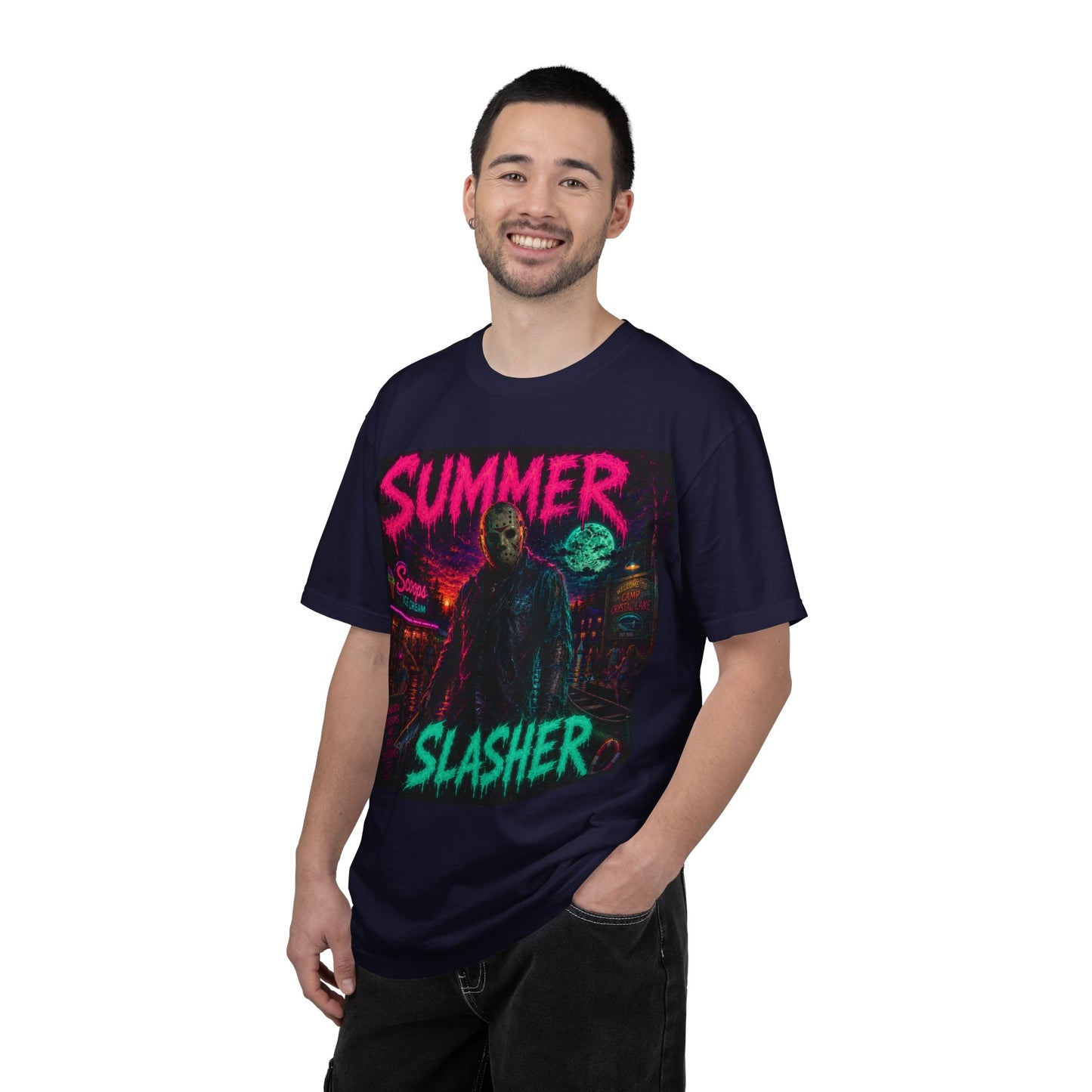 Summer Slasher T-Shirt Jason — Retro Neon Horror Graphic Tee