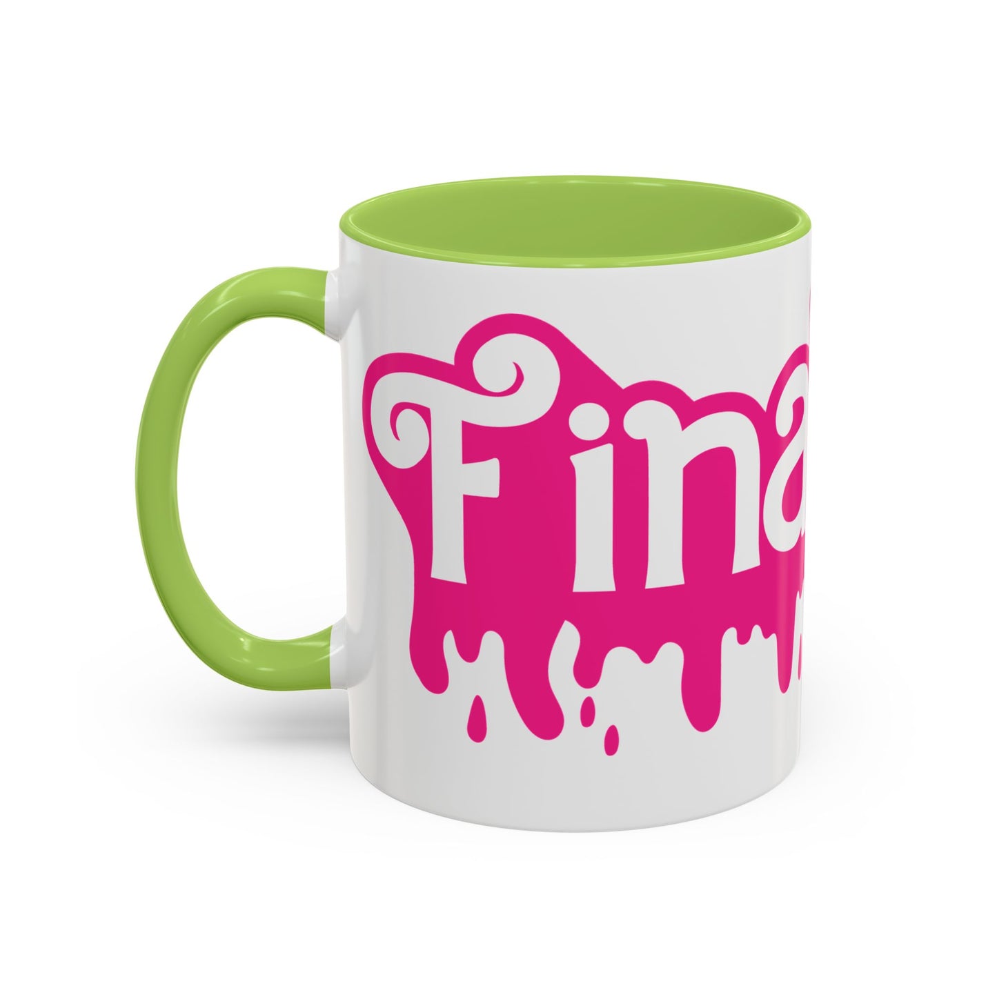 Drip 'Final Girl' Accent Coffee Mug — Pink Retro Script Ceramic (11/15oz)