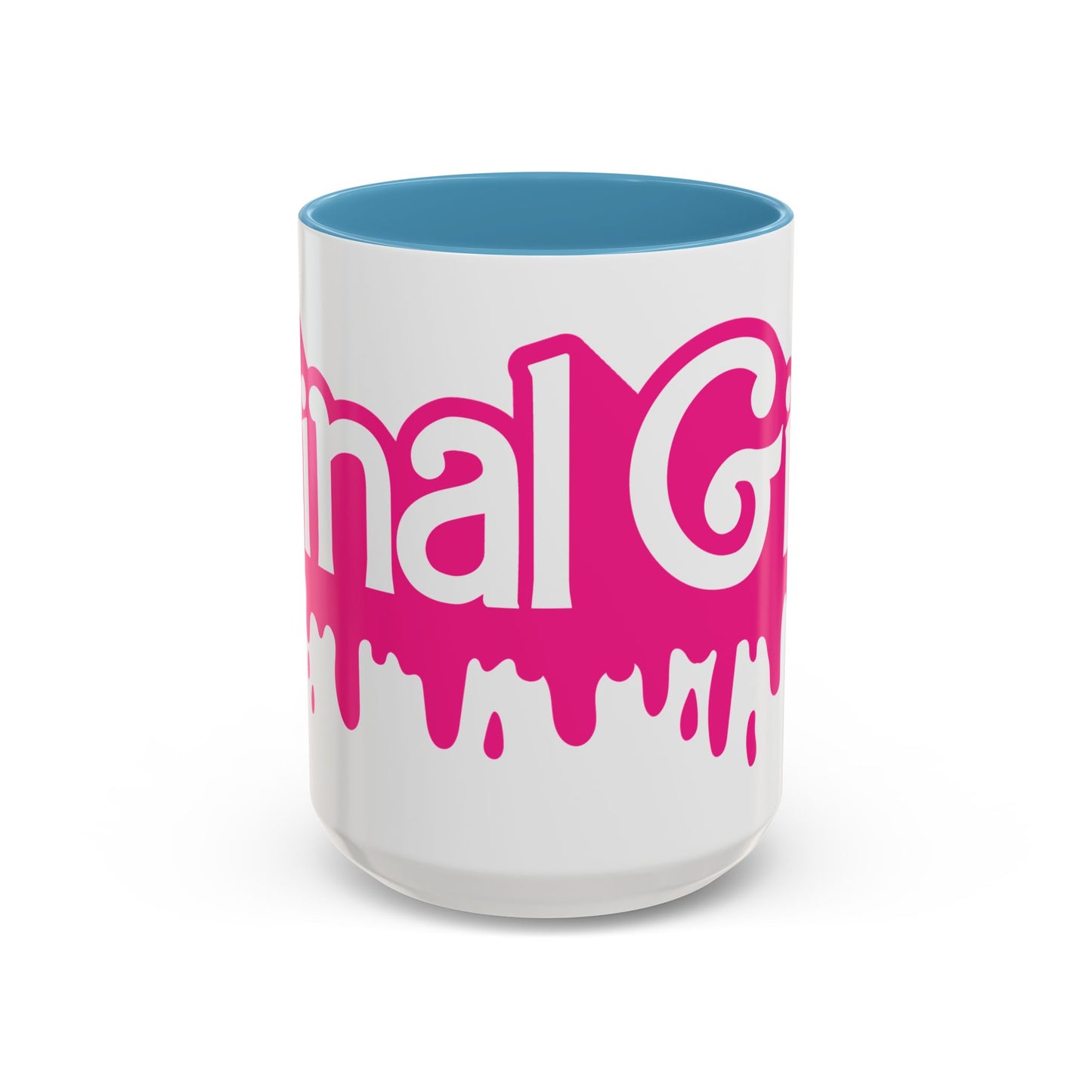 Drip 'Final Girl' Accent Coffee Mug — Pink Retro Script Ceramic (11/15oz)